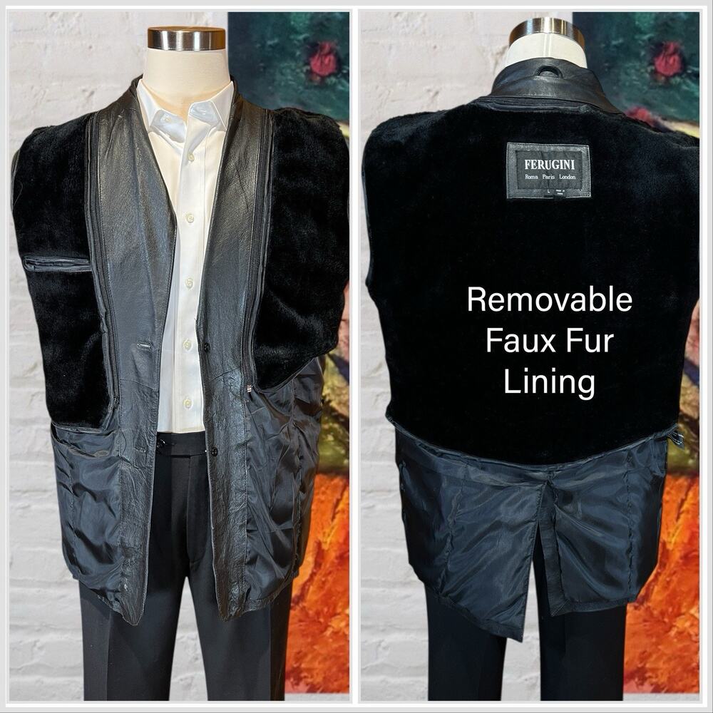 Ferugini M / L Leather Western Blazer Jacket Removable Lining Black Brown - Picture 6 of 15